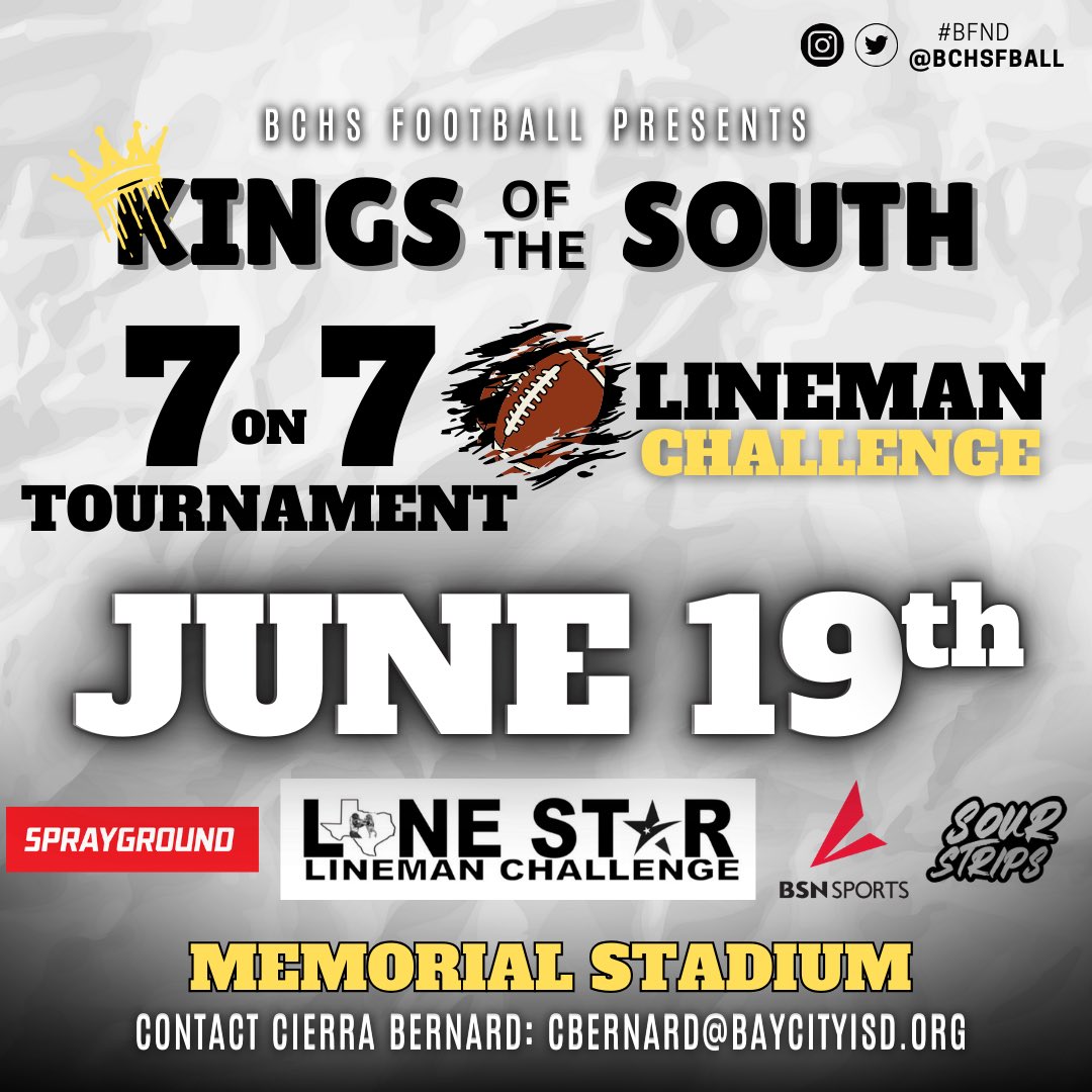 Cierra Bernard (@coachcib) on Twitter photo Looking to add more teams to our 2nd Annual Kings of the South! <a href="/Matt_Stepp817/">Matt Stepp</a> email me for more information! Cbernard@baycityisd.org Looking to add more teams to our 2nd Annual Kings of the South! <a href="/Matt_Stepp817/">Matt Stepp</a> email me for more information! Cbernard@baycityisd.org