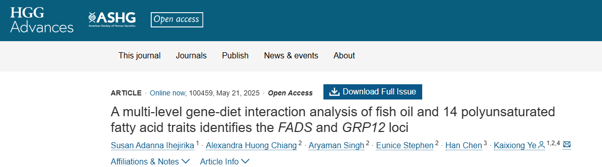 Human Genetics and Genomics Advances (@hggadvances) on Twitter photo 📣New from <a href="/yekaixiong/">Kaixiong Ye</a> & co!
📄A multi-level gene-diet interaction analysis of fish oil and 14 polyunsaturated fatty acid traits identifies the FADS and GRP12 loci
bit.ly/3HlYC99 📣New from <a href="/yekaixiong/">Kaixiong Ye</a> & co!
📄A multi-level gene-diet interaction analysis of fish oil and 14 polyunsaturated fatty acid traits identifies the FADS and GRP12 loci
bit.ly/3HlYC99