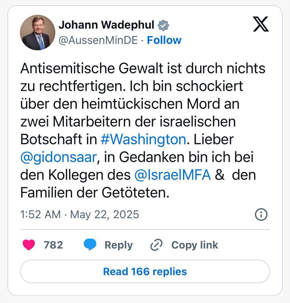 malca goldstein-wolf (@wolfmalca) on Twitter photo Sehr geehrter Herr Wadephul,<a href="/AussenMinDE/">Johann Wadephul</a>!
Ich glaube Ihnen, dass Sie schockiert sind über den Mord an zwei jungen Menschen, die ihr ganzes Leben noch vor sich hatten und die ermordet wurden, nur weil sie Juden sind.
Darf ich ehrlich zu Ihnen sein?
Wenn das <a href="/AuswaertigesAmt/">Auswärtiges Amt</a> Sehr geehrter Herr Wadephul,<a href="/AussenMinDE/">Johann Wadephul</a>!
Ich glaube Ihnen, dass Sie schockiert sind über den Mord an zwei jungen Menschen, die ihr ganzes Leben noch vor sich hatten und die ermordet wurden, nur weil sie Juden sind.
Darf ich ehrlich zu Ihnen sein?
Wenn das <a href="/AuswaertigesAmt/">Auswärtiges Amt</a>