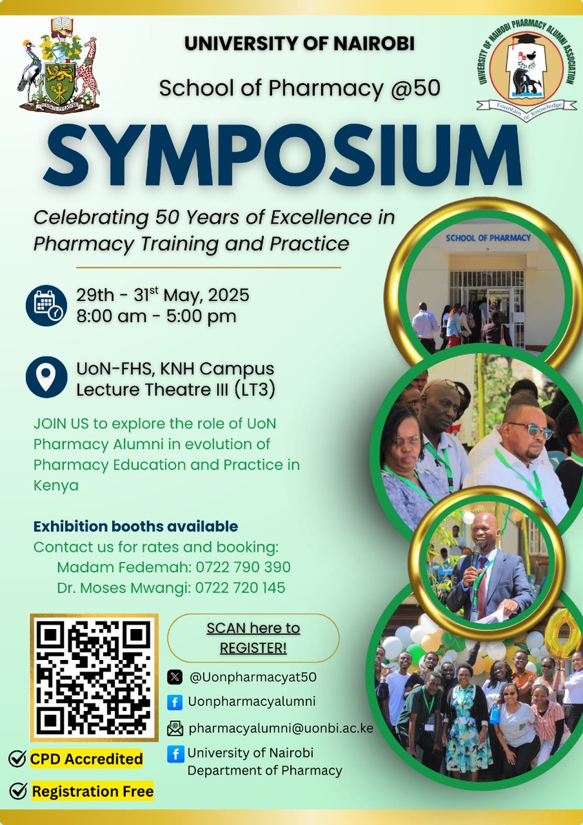 University of Nairobi Faculty of Health Sciences (@uon_fhs) on Twitter photo <a href="/uonbi/">University of Nairobi</a> Pharmacy <a href="/50/">max</a> Symposium – Registration Now Open!
Join us in celebrating 50 Years of Excellence in Pharmacy Training and Practice at the University of Nairobi!
See more details here: bit.ly/4jcB7g8
<a href="/OSANJOGeorge/">George Osanjo</a> <a href="/uonbi/">University of Nairobi</a> Pharmacy <a href="/50/">max</a> Symposium – Registration Now Open!
Join us in celebrating 50 Years of Excellence in Pharmacy Training and Practice at the University of Nairobi!
See more details here: bit.ly/4jcB7g8
<a href="/OSANJOGeorge/">George Osanjo</a>