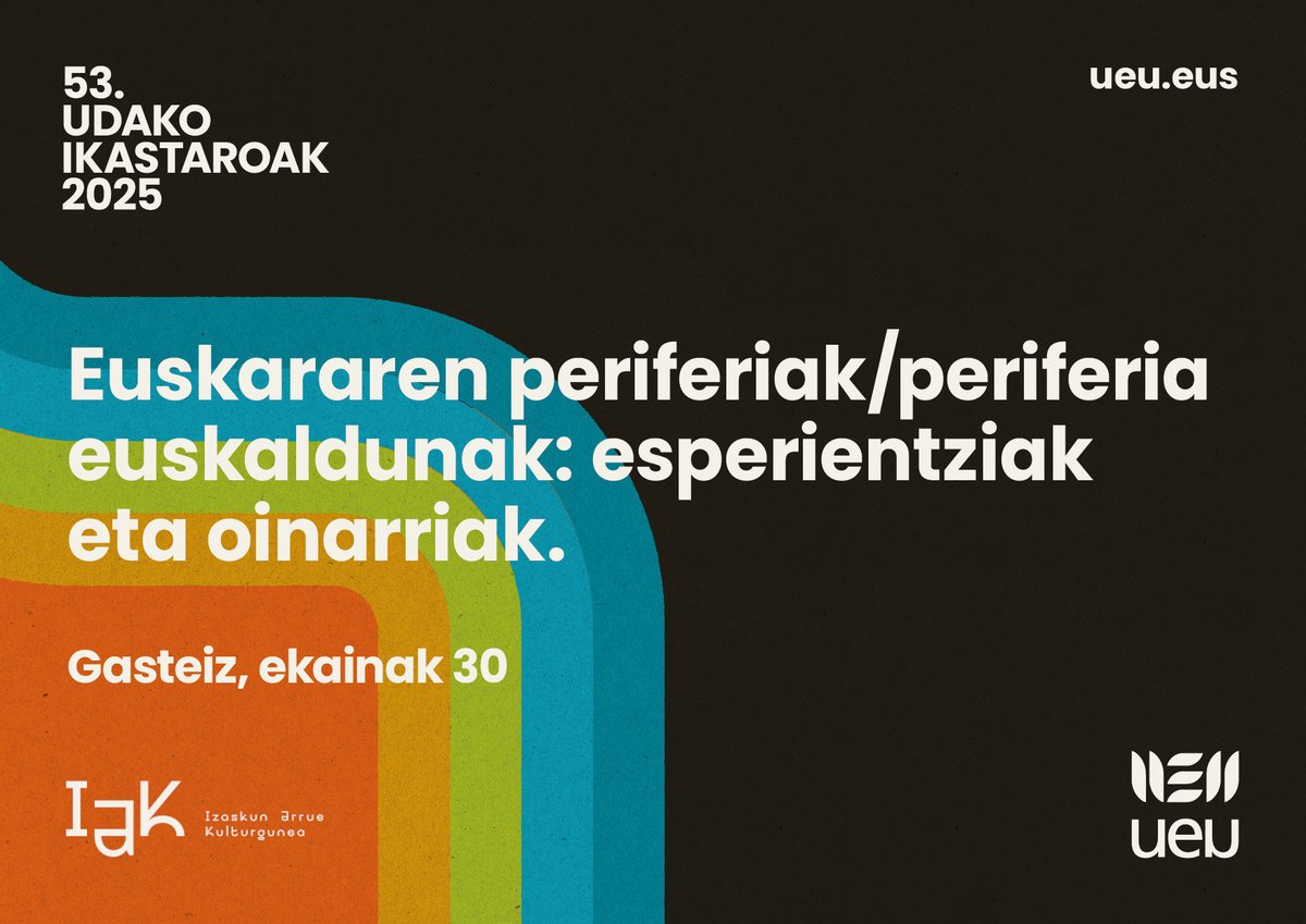 #UI53|

Euskararen periferiak / periferia euskaldunak: esperientziak eta oinarriak

🗓️Ekainak 30 (Astelehena)
📍Gasteiz - <a href="/IAKulturgunea/">IAK | Izaskun Arrue Kulturgunea</a> 
⏰9:00-18:00

ueu.eus/jarduera-akade…