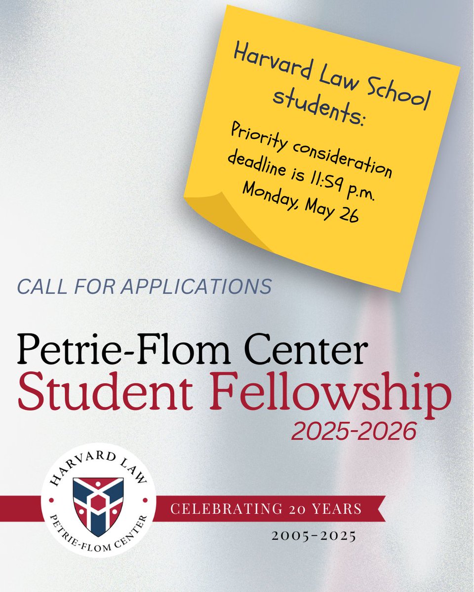 Don’t miss our priority deadline for the PFC Student Fellowship: petrieflom.law.harvard.edu/student-fellow…