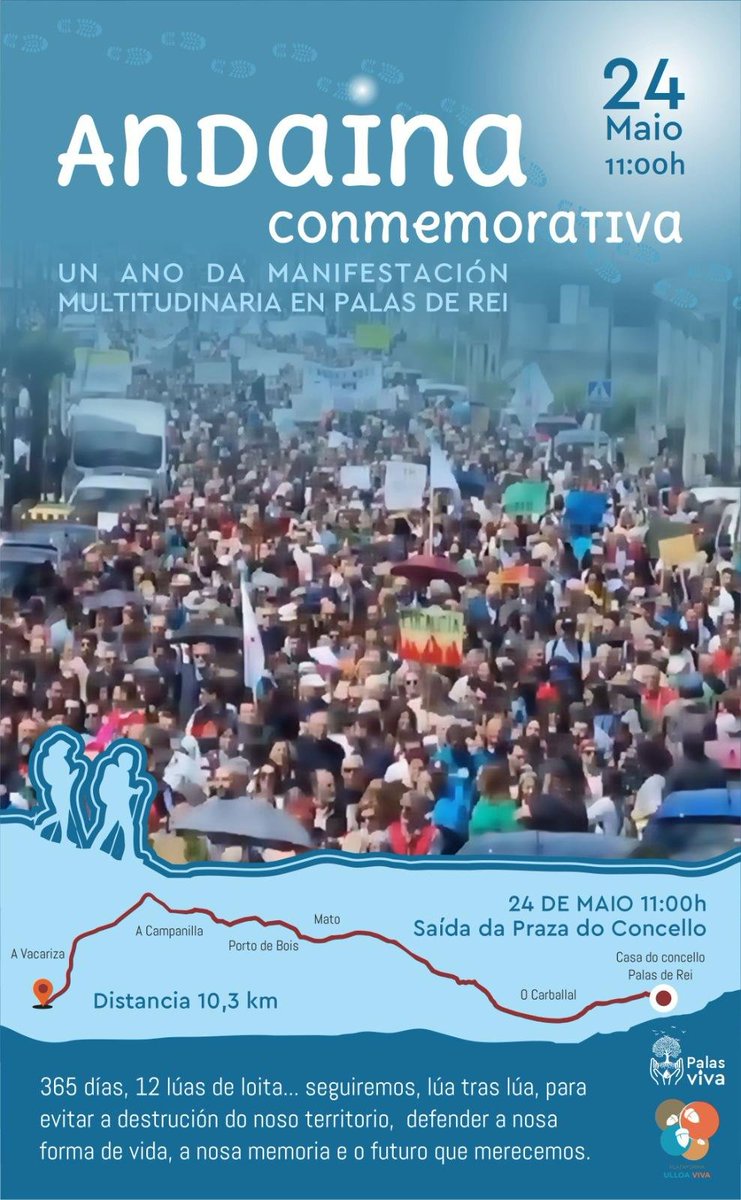 Ecoloxistas Galicia Centro Atlántica e Verde (@ecoloxistasgc) on Twitter photo Este sábado celebramos coa <a href="/UlloaViva/">Plataforma Ulloa Viva</a> 365 días e 12 lúas de loita dende a histórica manifestación de Palas de Rei o 26/05/2024
Foi moito o conseguido, pero a loita continúa‼️ 💪
Camiñaremos ata a Vacariza, onde Altri&Greenalia nunca se instalará⛔️
Hai bus para a volta!
#AltriNon Este sábado celebramos coa <a href="/UlloaViva/">Plataforma Ulloa Viva</a> 365 días e 12 lúas de loita dende a histórica manifestación de Palas de Rei o 26/05/2024
Foi moito o conseguido, pero a loita continúa‼️ 💪
Camiñaremos ata a Vacariza, onde Altri&Greenalia nunca se instalará⛔️
Hai bus para a volta!
#AltriNon