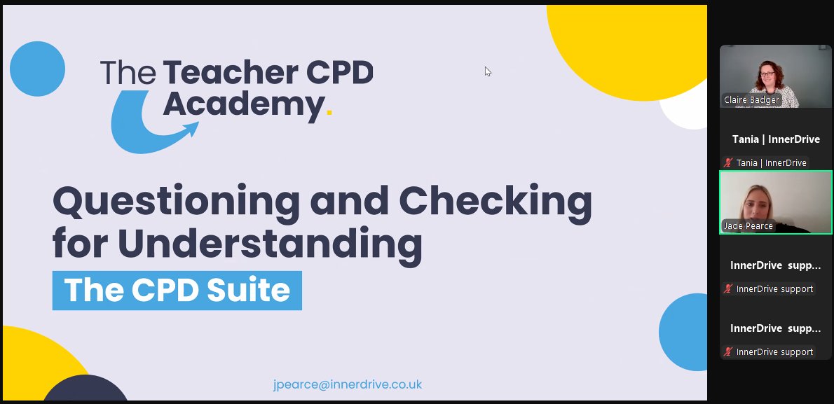InnerDrive (@inner_drive) on Twitter photo And we're live! 📽️
<a href="/PearceMrs/">Jade Pearce</a> and <a href="/badger_claire/">Claire Badger</a> are talking all about our new collaboration, with a sneak peek into Questioning and Checking for Understanding And we're live! 📽️
<a href="/PearceMrs/">Jade Pearce</a> and <a href="/badger_claire/">Claire Badger</a> are talking all about our new collaboration, with a sneak peek into Questioning and Checking for Understanding