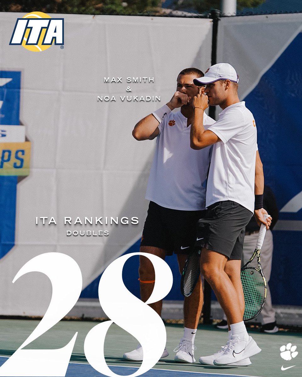 ClemsonMTennis's tweet image. The Tigers took over the final ITA rankings of the season 👏
2️⃣ ranked doubles teams and 2️⃣ ranked individuals!
