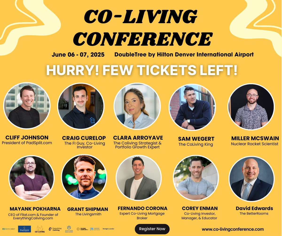 🏡 Dominate Co-Living at the 1st Conference, June 6-7, 2025, Denver, CO! ⚡ Learn from Cliff Johnson, Craig Curelop, Clara Arroyave, &amp; more. 

🎟️ Few tickets left: Co-LivingConference.com 💰 w/ PadSplit.com, Rentec Direct and many more! 
#CoLiving2025 #RealEstate