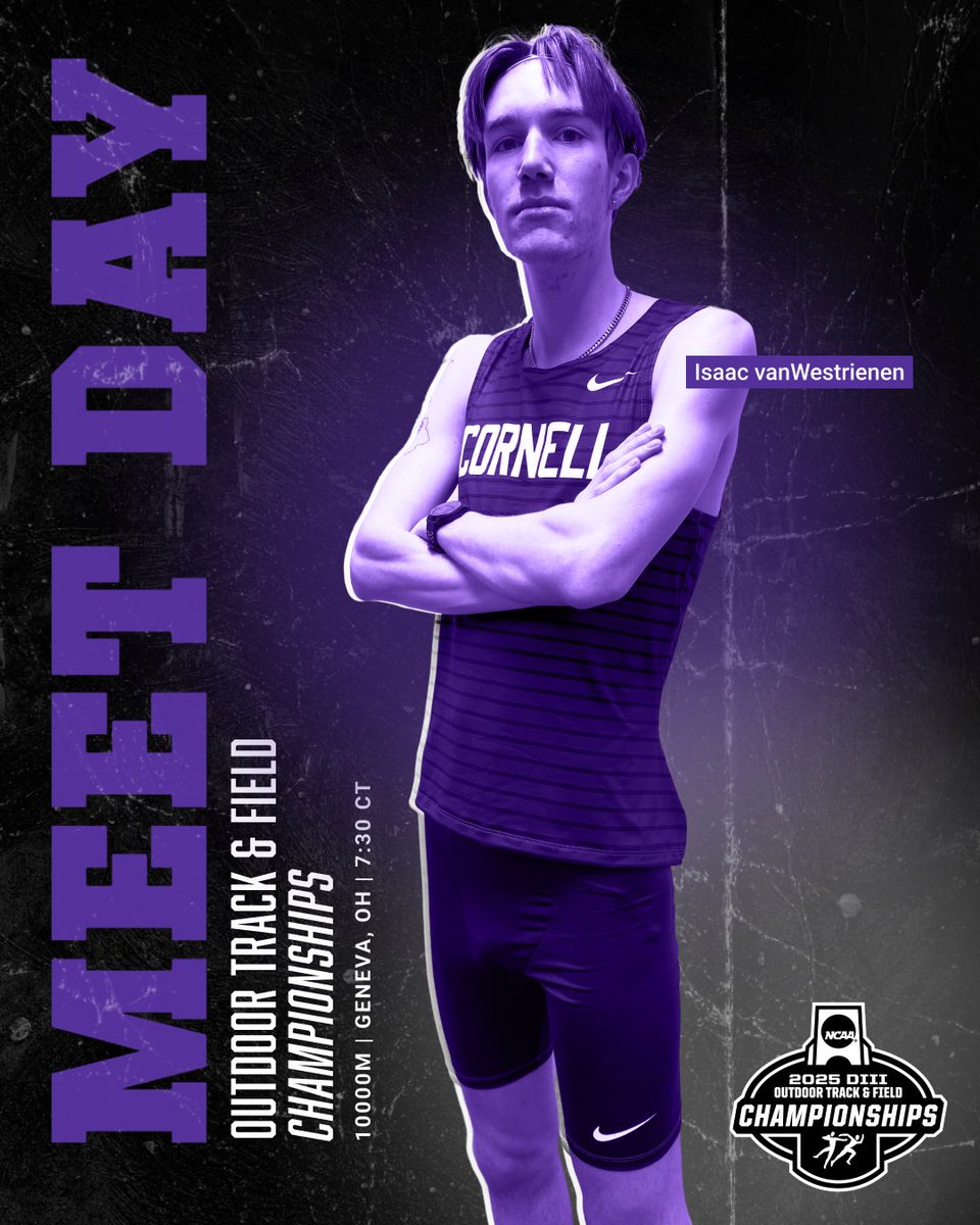⚪️🟣𝑵𝑪𝑨𝑨 𝑪𝑯𝑨𝑴𝑷𝑰𝑶𝑵𝑺𝑯𝑰𝑷𝑺🟣⚪️

Isaac vanWestrienen competes in the @ncaadiii Outdoor Track &amp; Field Championships today in the 10,000m!

🏟️SPIRE Institute
📍Geneva, OH
🏃‍♂️‍➡️10,000m
🕞7:30pm CST
📊 results.leonetiming.com/?mid=7852

#RollRams | #D3Track