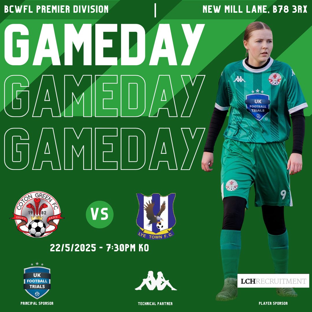 Coton Green Ladies (@cotonladies) on Twitter photo β½οΈ | GAMEDAY
Tonight we host Lye Town Devs in our penultimate league game of the season.
π 22/5/25
β° 7:30pm
ποΈ The Dave Henderson Memorial Ground, B78 3RX
π BCWFL Prem Division
π° Β£3 Adults / Β£1 Conc
Come along and show your support for our Ladies ππ»
π’β«οΈπ΄
#GreenArmy β½οΈ | GAMEDAY
Tonight we host Lye Town Devs in our penultimate league game of the season.
π 22/5/25
β° 7:30pm
ποΈ The Dave Henderson Memorial Ground, B78 3RX
π BCWFL Prem Division
π° Β£3 Adults / Β£1 Conc
Come along and show your support for our Ladies ππ»
π’β«οΈπ΄
#GreenArmy