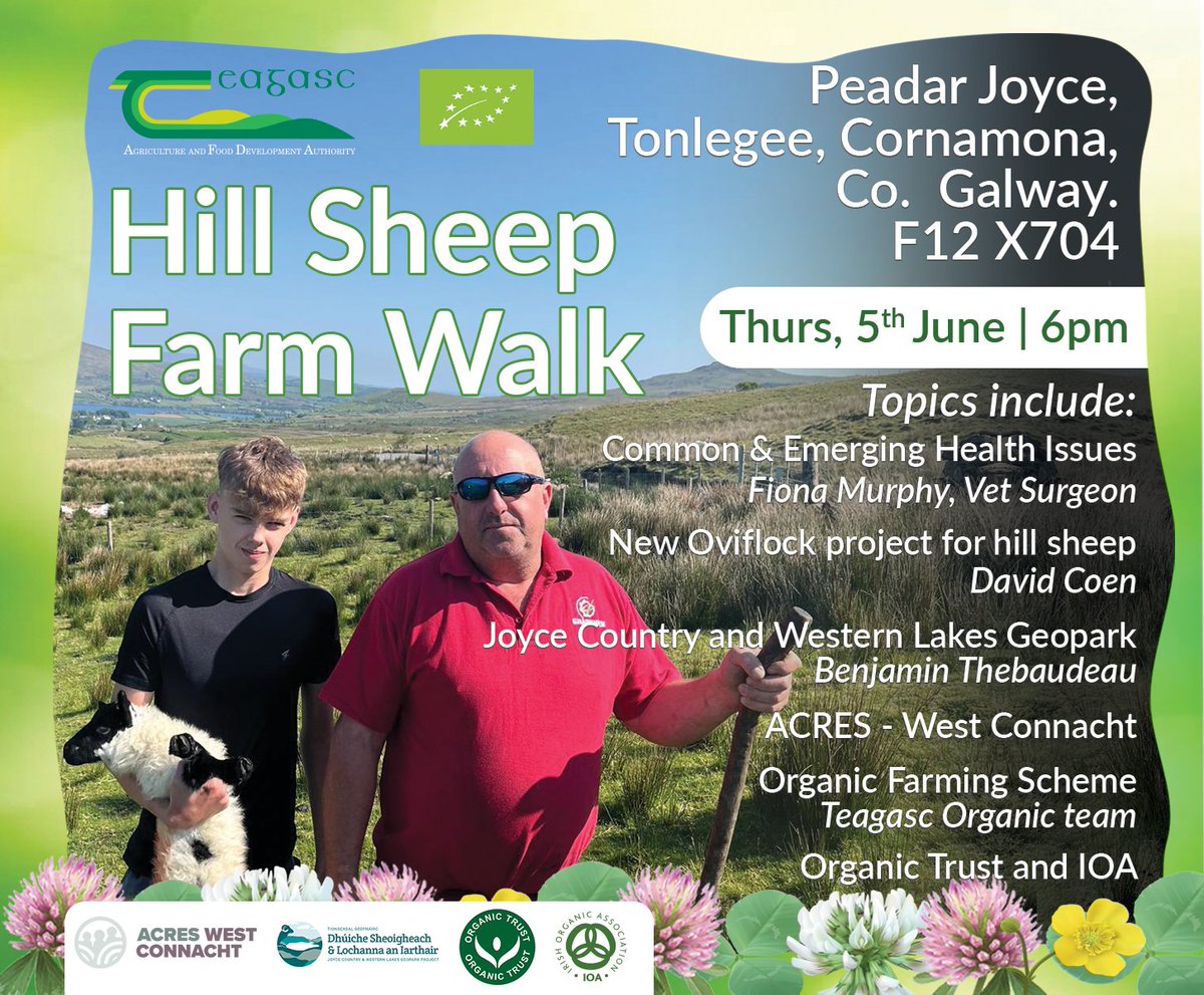Teagasc (@teagasc) on Twitter photo Join us on Thursday, 5 June at 6pm for a Hill Sheep Farm Walk on the farm of Peadar Joyce, Tonlegee, Cornamona, Co. Galway.
Find out more here bit.ly/4kl2buy
<a href="/TeagascOrganics/">TeagascOrganics</a> <a href="/TeagascGC/">Teagasc Galway/Clare</a> Join us on Thursday, 5 June at 6pm for a Hill Sheep Farm Walk on the farm of Peadar Joyce, Tonlegee, Cornamona, Co. Galway.
Find out more here bit.ly/4kl2buy
<a href="/TeagascOrganics/">TeagascOrganics</a> <a href="/TeagascGC/">Teagasc Galway/Clare</a>