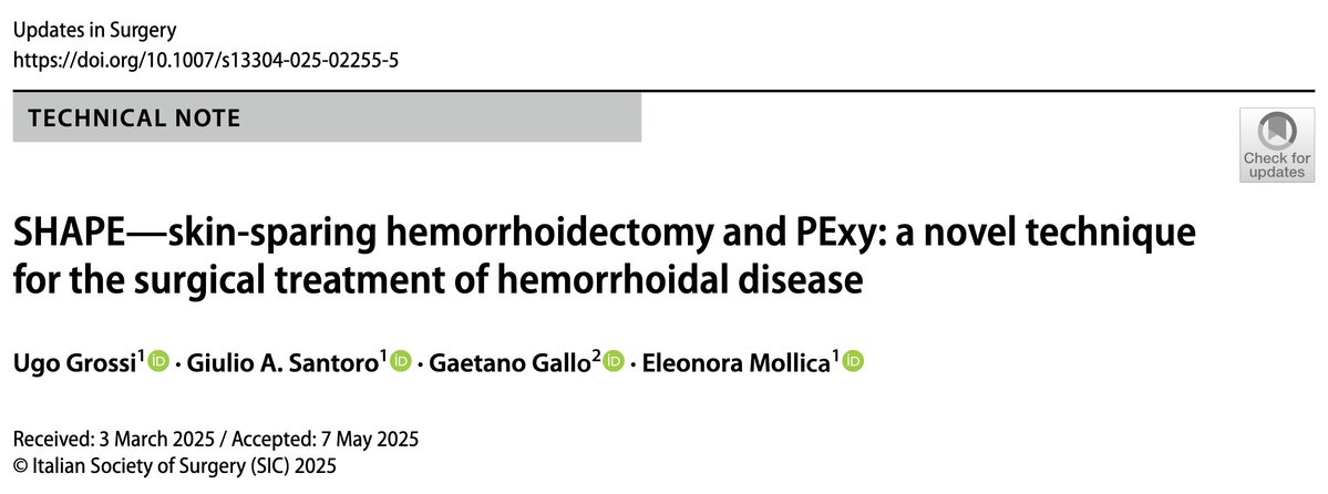 Ugo Grossi (@drugogrossi) on Twitter photo 🚫 Bothered by the skin sacrifice in Milligan-Morgan?
✂️ You may like SHAPE, a new skin-sparing hemorrhoidectomy with promising results.
🔎 Curious? More details here 👉rdcu.be/em4sA <a href="/YouSICCR/">Y-SICCR</a> <a href="/YouESCP/">Young ESCP</a> <a href="/me4_so/">SoMe4Surgery</a> <a href="/Some4SurgeryIT1/">@Some4SurgeryITeam</a> 🚫 Bothered by the skin sacrifice in Milligan-Morgan?
✂️ You may like SHAPE, a new skin-sparing hemorrhoidectomy with promising results.
🔎 Curious? More details here 👉rdcu.be/em4sA <a href="/YouSICCR/">Y-SICCR</a> <a href="/YouESCP/">Young ESCP</a> <a href="/me4_so/">SoMe4Surgery</a> <a href="/Some4SurgeryIT1/">@Some4SurgeryITeam</a>