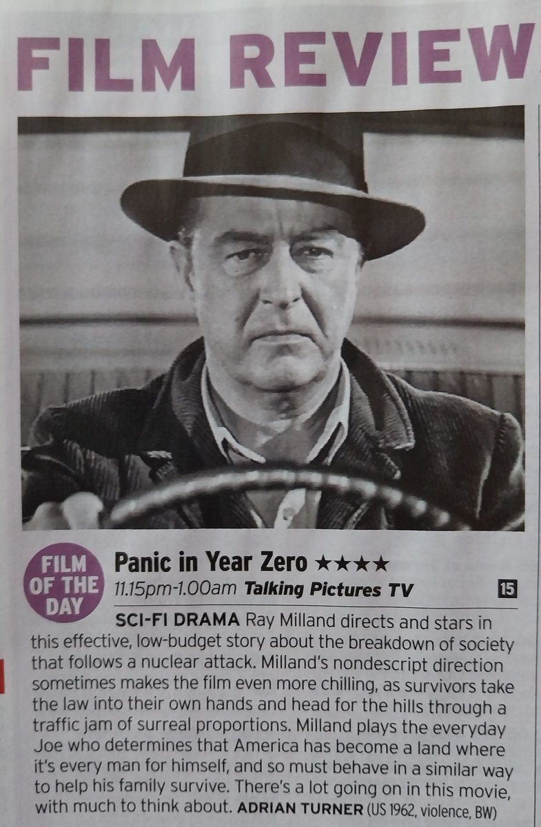 Talking Pictures TV (@talkingpicstv) on Twitter photo Chosen as 'Film of the Day' by <a href="/RadioTimes/">Radio Times</a> <a href="/RadioTimesFilm/">Radio Times Film</a> our late night drama...
📽️ PANIC IN YEAR ZERO (1962) 11:15pm ⭐ starring #RayMilland #JeanHagen #FrankieAvalon sci-fi-drama #TPTVsubtitles Chosen as 'Film of the Day' by <a href="/RadioTimes/">Radio Times</a> <a href="/RadioTimesFilm/">Radio Times Film</a> our late night drama...
📽️ PANIC IN YEAR ZERO (1962) 11:15pm ⭐ starring #RayMilland #JeanHagen #FrankieAvalon sci-fi-drama #TPTVsubtitles