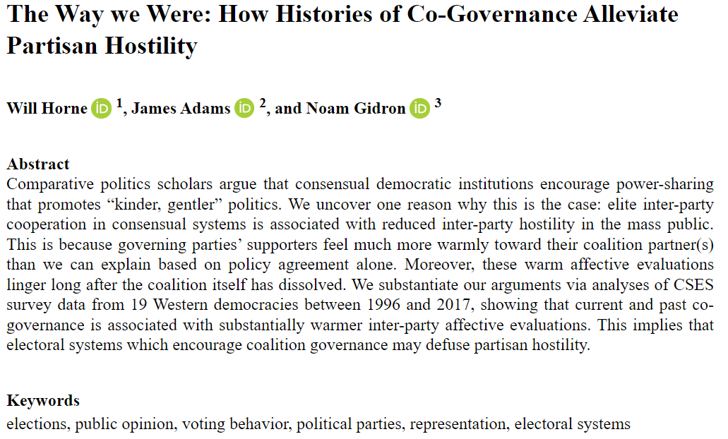 Political Science Research (@poscresearch) on Twitter photo (1/4) Do coalition governments ameliorate partisan hostility? Check out this <a href="/cps_journal/">Comparative Political Studies</a> article by Will Horne, James Adam, and Noah Gidro:
journals.sagepub.com/doi/abs/10.117… #PoliticalScience (1/4) Do coalition governments ameliorate partisan hostility? Check out this <a href="/cps_journal/">Comparative Political Studies</a> article by Will Horne, James Adam, and Noah Gidro:
journals.sagepub.com/doi/abs/10.117… #PoliticalScience