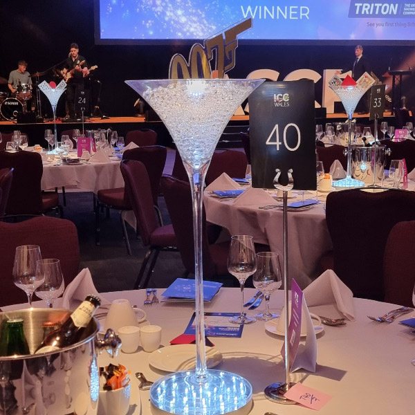 Thanks to Corgi for booking 50 of our table #centrepieces once more for their #awards event at the
<a href="/ICCWales/">ICCWales</a> 
This year we set up martini glass vases with 007s and double sided playing cards, all with LED lighting. #venuedecor #eventstyling #partytime