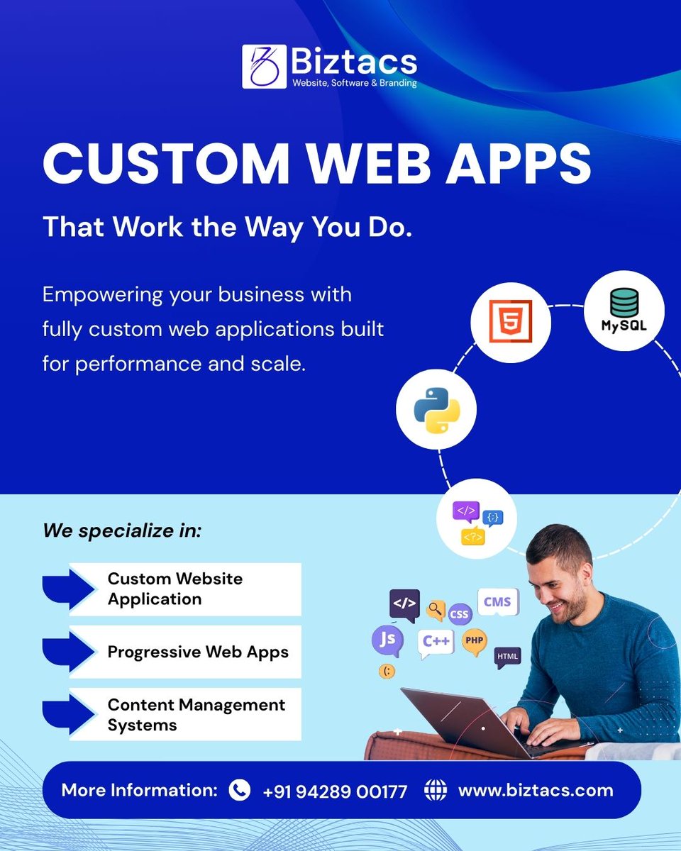 biztacscom's tweet image. Want a custom web app built around your workflow?
At Biztacs Technology, we build fully #customwebapplications tailored to your business goals — scalable, powerful, and performance-driven. 
📞 Call us today: +91 94289 00177
🌐 Visit: biztacs.com
#CustomWebApplication