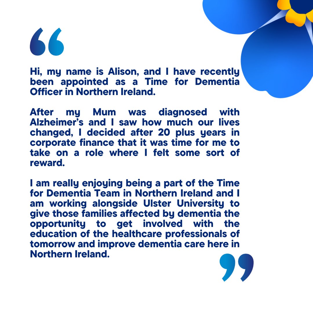 Time4Dementia's tweet image. Meet Alison, working in #NorthernIreland
Want to find out more about getting involved in Time for Dementia in Northern Ireland? get in touch today timefordementia@alzheimers.org.uk
@alzheimerssoc @AlzSocNI @BSMSMedSchool @UlsterUni