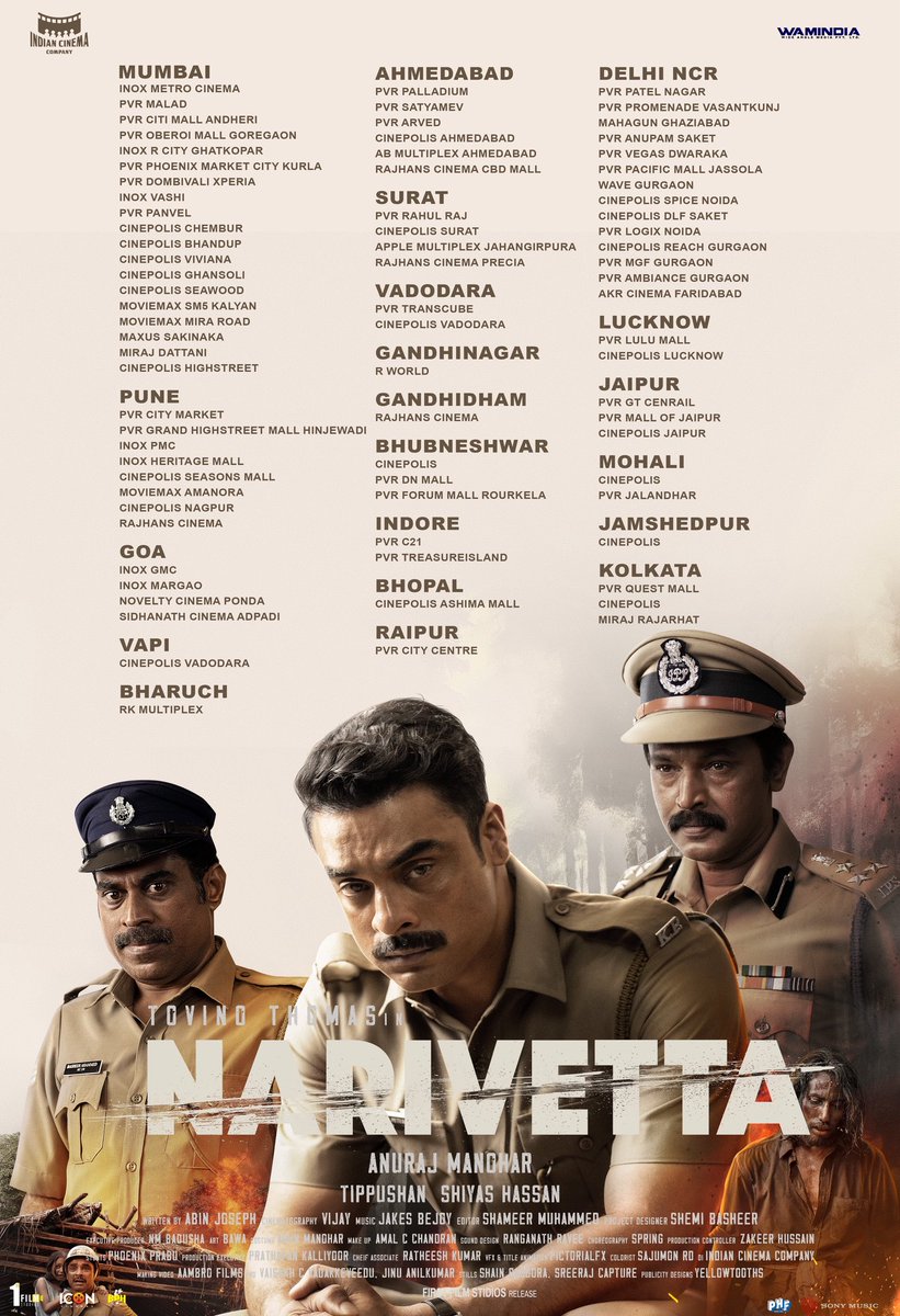 #Narivetta North India theatre list. From tomorrow! 
(Hindi and Malayalam languages available.)

bit.ly/Narivetta

#May23