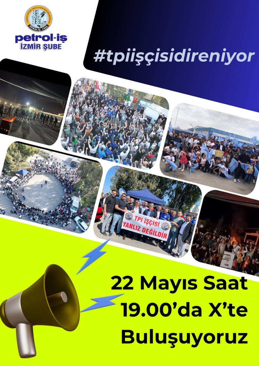 Değerli emek dostları,

TPI Grevimiz Bugün 10. Gününde. TPI İşçilerinin Mücadelesine Güç Katmak İçin 22 Mayıs Saat 19.00’da (Bugün Akşam) Sosyal Medya Platformu X’te Buluşuyoruz. 

#tpiişçisidireniyor Etiketiyle Yapacağımız Eylem, Siz Emek Dostlarının Desteğiyle Daha da
