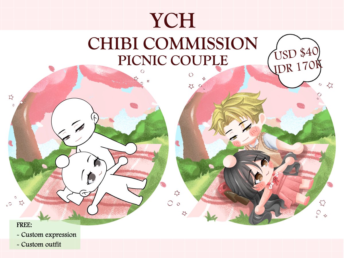 UrBlovedPie's tweet image. ✨YCH CHIBI PICNIC✨
[RT &amp;amp; likes is very appreciated]    

Hi! I'm open commission YCH Chibi for local &amp;amp; international! 

More info:  
Carrd urblovedpie.carrd.co
VGen vgen.co/UrBlovedPie 

Feel free to DM me, If you're interested!^^    

#YCHChibi #VGenOpen #YCH