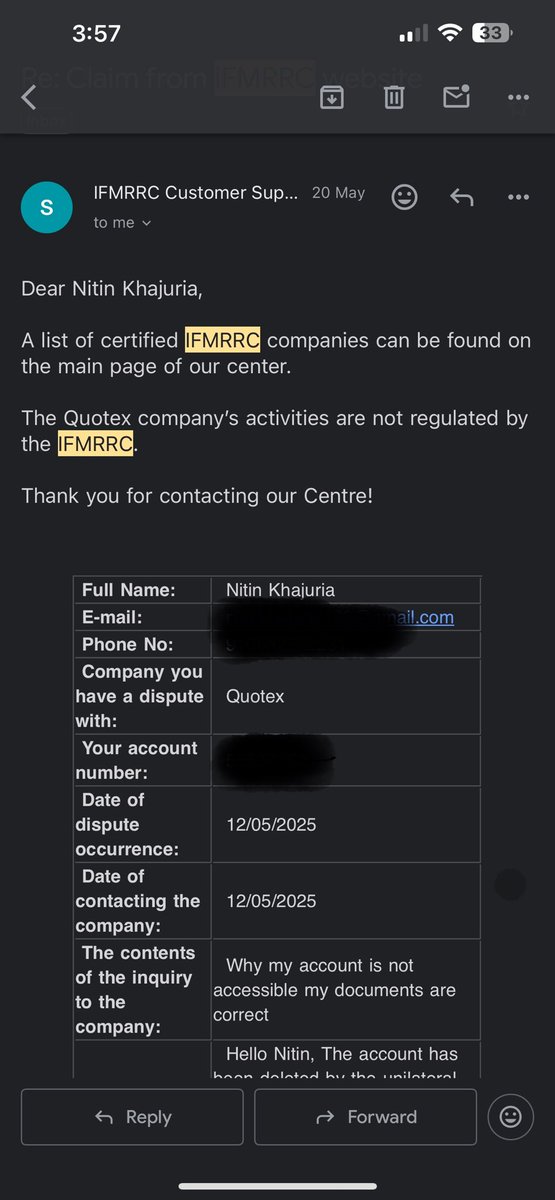 Nitinkhajuria7's tweet photo. @quotex_platform Scam Alert! @Quotex_official suspended my account with ₹21,700 (~$260) in it — citing vague "deposit/withdrawal violations" with no proof.
I contacted @IFMRRC — they said "We don't regulate Quotex
Quotex = UNREGULATED + NO REFUNDS
#QuotexScam #ForexScam #fraud https://t.co/9iMMdXYVrh