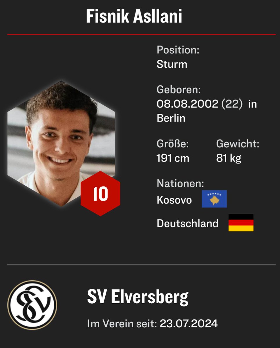 Laut Sportbild von gestern sind wir an Fisnik Asllani interessiert.

Er spielt ne bärenstarke Saison bei Elversberg (18 Tore, 8 Assists) und ist ausgeliehen von Hoffenheim (Vertrag bis 2026, Marktwert 4 M€).

Allerdings sind auch div. andere Clubs an ihm interessiert...

#VfB