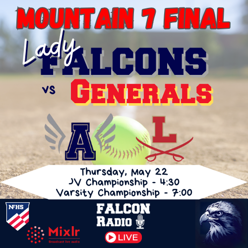 🥎🏆 M7 Championship
Abingdon v Lee
⏰JV-430 Varsity 700
📌Falcon Park 📆 Thurs 5/22
🎙mixlr: falconradio2.mixlr.com
📺 NFHS Network: tinyurl.com/AbingdonNFHS
