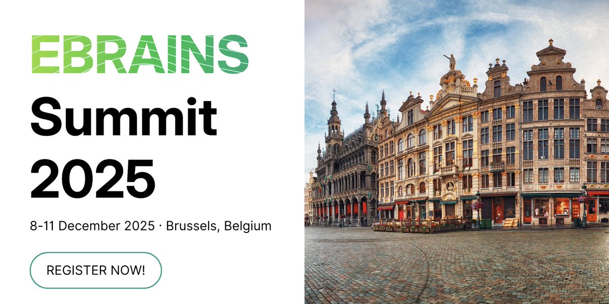 EBRAINS_eu's tweet image. Registrations are now open for the #EBRAINSSummit2025!
Early bird registrations are now open for the EBRAINS Summit 2025, taking place from 8–11 December 2025 in Brussels.
Join us for four days of insightful discussions, advanced neuroscience, and cross-disciplinary networking…
