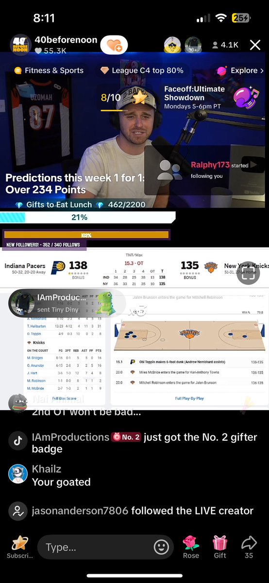 -#7 in the gaming ranks today during the GTA Stream 

-4,000+ people in the sports channel stream 

Going to bed smiling. Thank you guys ❤️