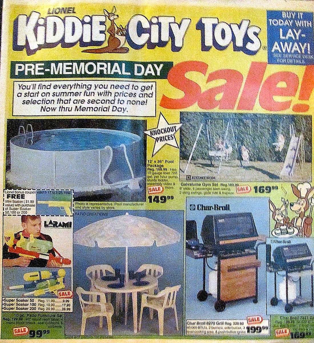 Lioneltoystores's tweet photo. The Lionel Kiddie City "Pre-Memorial Day" sales flyer from 1992 featuring outdoor fun and recreation for the entire family!
#Hedstrom #Larami #SuperSoaker https://t.co/1BSQiZb9rd