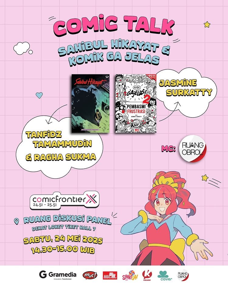 ruang_obrol's tweet photo. Halo Teman Obrol!
Bagi kalian yang datang ke Comifuro XX, jangan lupa mampir ke Comic Talk: Sahibul Hikayat &amp; Komik Ga Jelas! @Jasminesurkatty @Tanfidz_T @RaghaSukma @comic_lxlc @Whatsonmnc @gramedia 

📅 Sabtu, 24 Mei 2025
🕝 14.30—15.00 WIB
📍 Panel Discussion &amp; Workshop https://t.co/1Zlc7MELCg