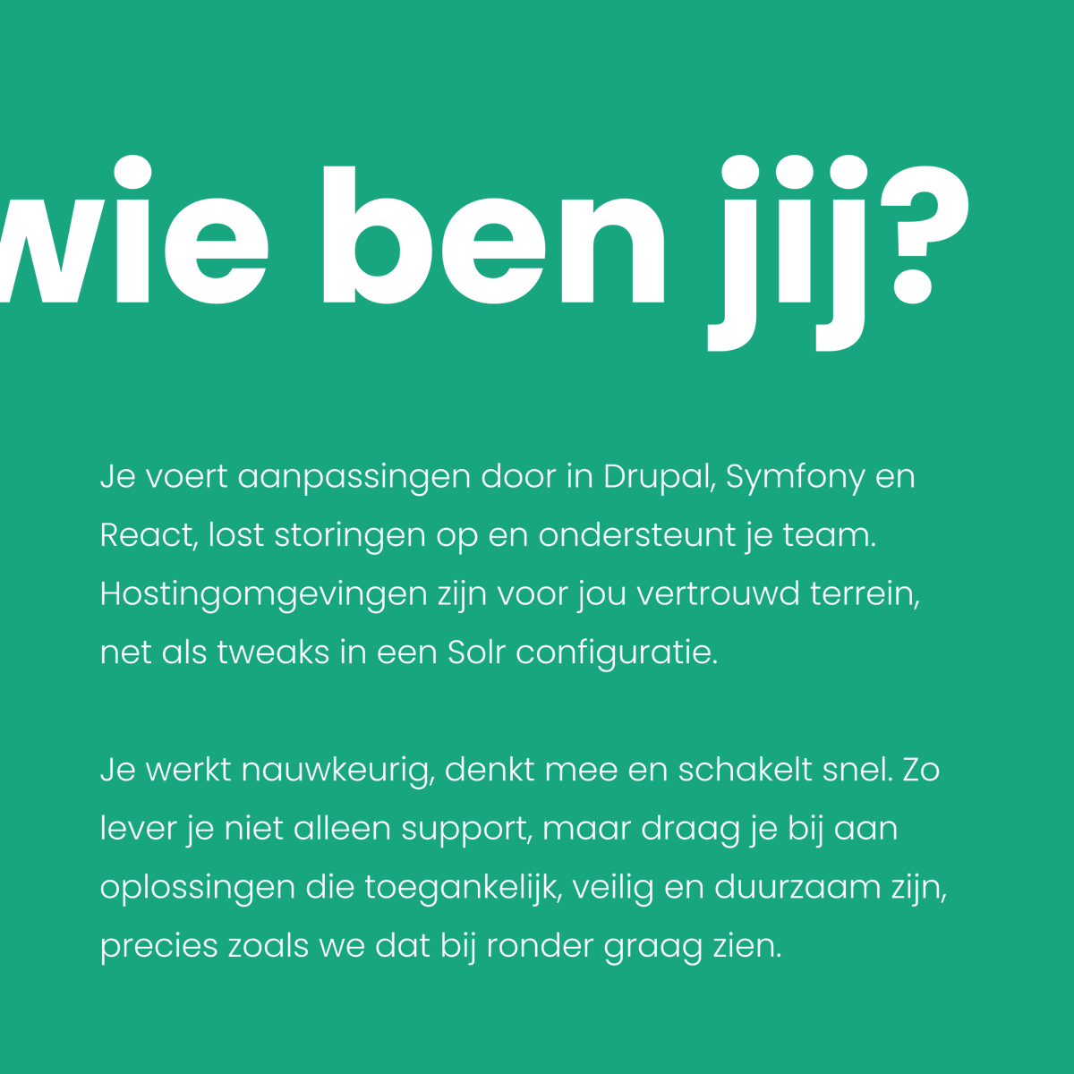 ronderdigital's tweet photo. Werk mee aan digitale oplossingen die ertoe doen. ronder zoekt een Support Ontwikkelaar met kennis van Drupal, Symfony en React! https://t.co/sAqzeZJYDq