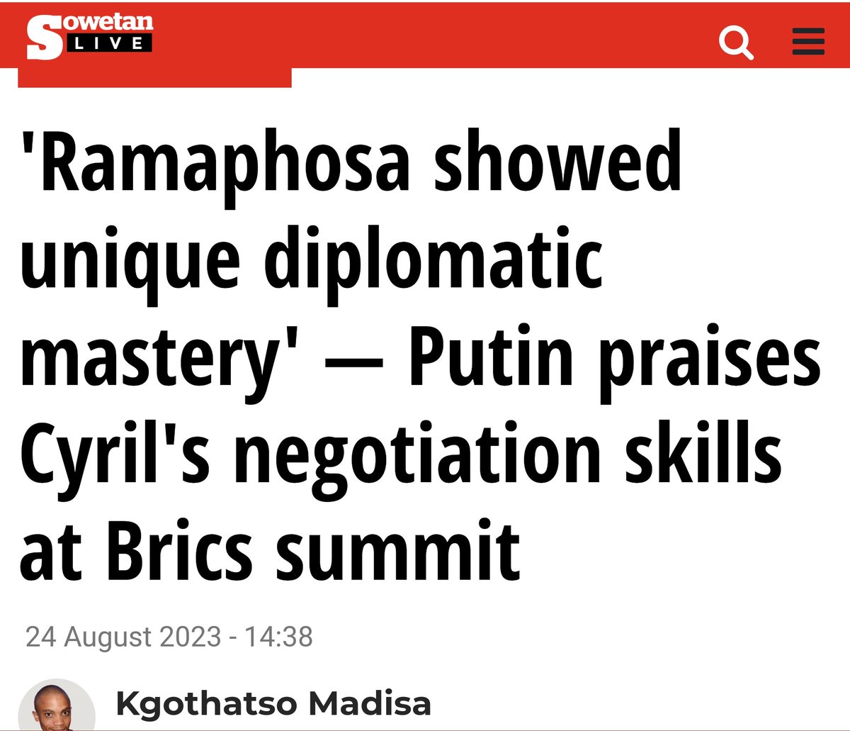 ClaysonMonyela's tweet image. In 2023, Russian President Vladimir Putin said President Cyril Ramaphosa showed "unique diplomatic mastery" during the BRICS Summit. The verdict from experts on yesterday's Whitehouse talks is similar. ❤️🇿🇦