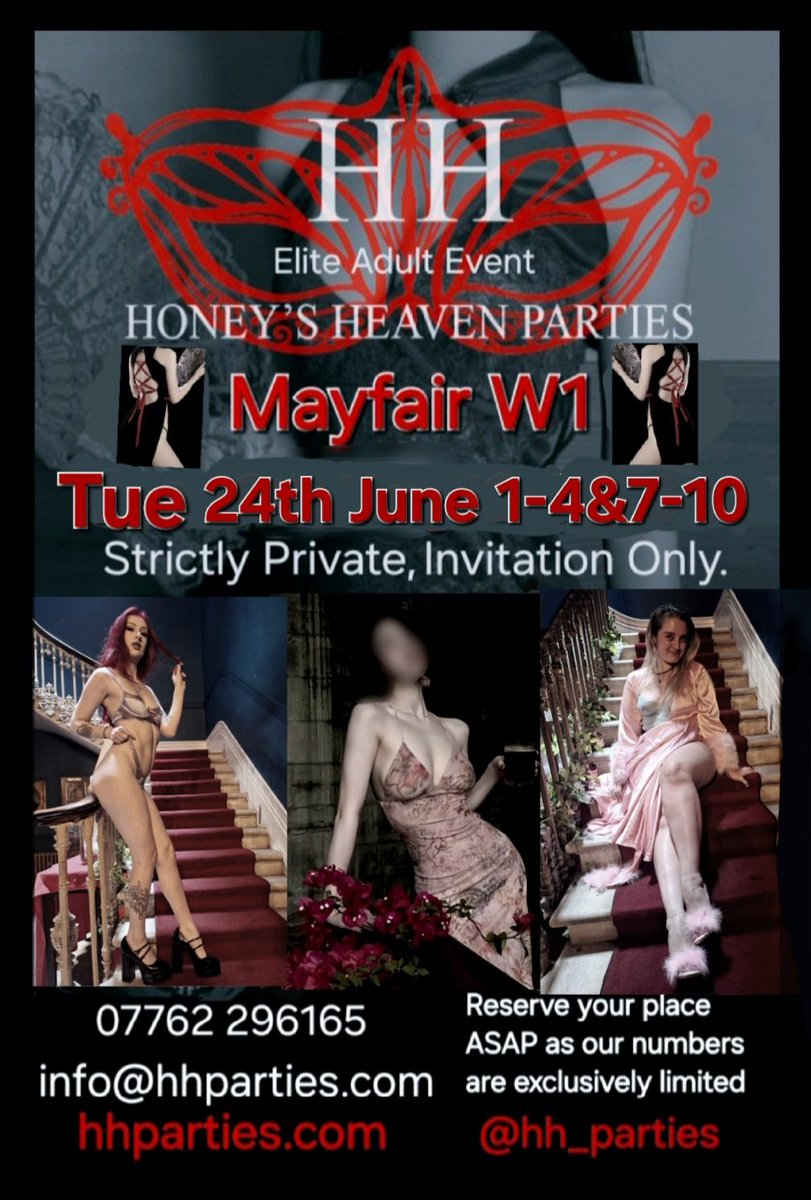 Gigi🌹Tamsin🔥Honey🧧are back to turn up the heat this June!💋

🥳Tue 24th June
🥳1–4 &amp; 7–10 PM
🏤Mayfair W1
<a href="/littlegigi79/">Gigi R0uge 🐙 Bday July 5🎂🥳🎁</a>
<a href="/MissTamsinRiley/">Tamsin Riley • LDN & FMTY</a>
<a href="/HoneyOriental/">Honey Oriental🪭</a>

Luxury &amp; Unforgettable fun💕
Single City Elites👔Hot Couples👩‍❤️‍💋‍👨Don’t miss out!

💋WhatsApp 07762 296165 
💋Info@hhparties.com