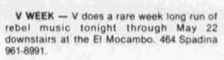 Today in 1982 - V play the 6th of 6 nights downstairs at The El Mocambo #reggae #Toronto