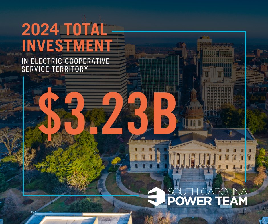 SCpowerteam's tweet image. In 2024, electric co-op-served locations attracted $3.23 B in capital investment. From data centers to advanced manufacturing, companies are choosing areas served by the electric co-ops because they provide the reliability & resources needed to grow. tinyurl.com/mwsd527w
