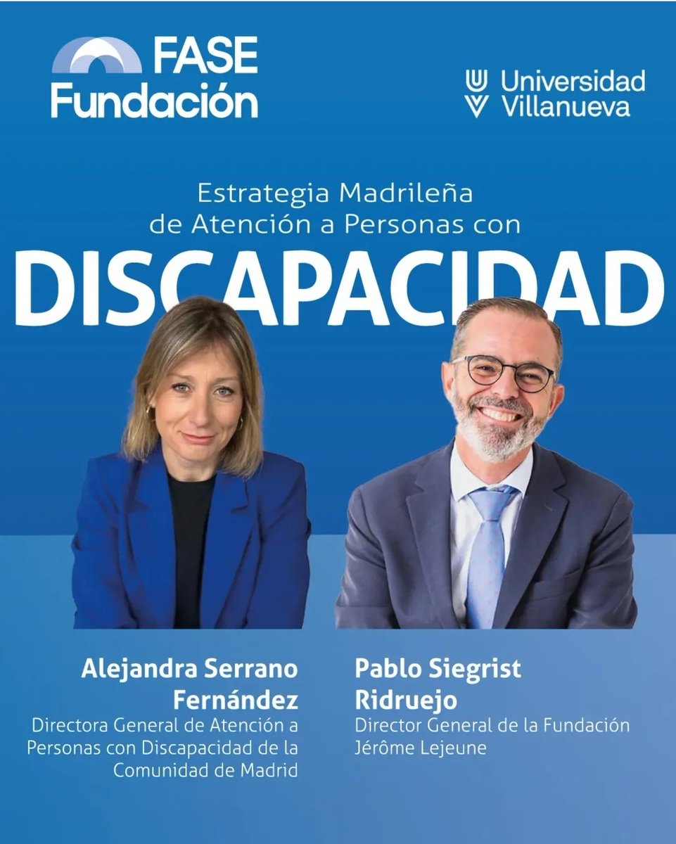 ¡Mañana nos vemos en la Universidad Villanueva para escuchar el plan de discapacidad de la Comunidad de Madrid! Apúntate en fasefundacion.org/event/estrateg…