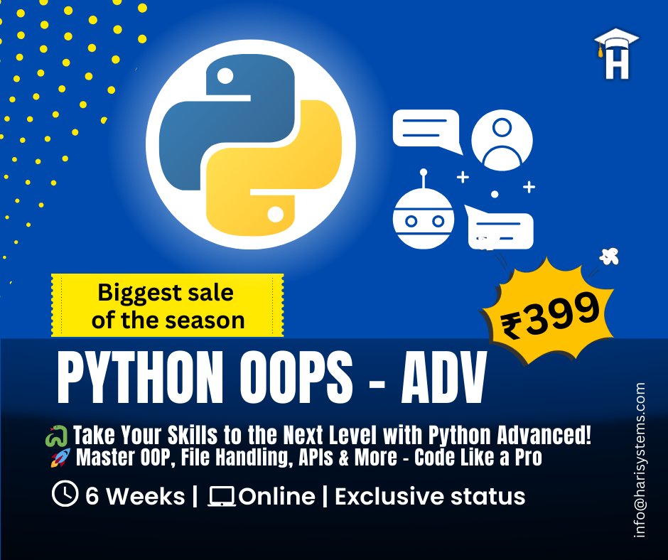 harisystems's tweet photo. Python Coding Intermediate: Python Classes, Methods and OOPs
https://t.co/FJ6eSHSU0F
#bigsale #life #udemy #python #PythonAdvanced #CodeLikeAPro #AdvancedPython #PythonProgramming #LevelUpWithPython #PythonMastery https://t.co/NGQu4LSAk9