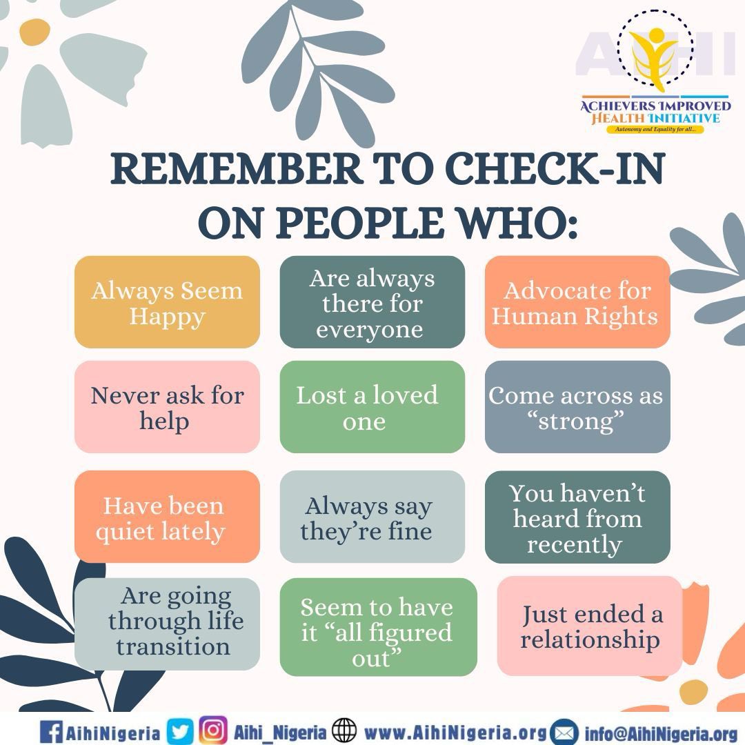 Today, reach out. Healing isn’t individual, it’s communal.

#CheckOnYourStrongFriends #MentalHealthAwareness #AIHICommunityCare #AIHICares #AIHIWellness #AIHINigeria #HealingTogether #CommunityHealing #MentalHealthMatters