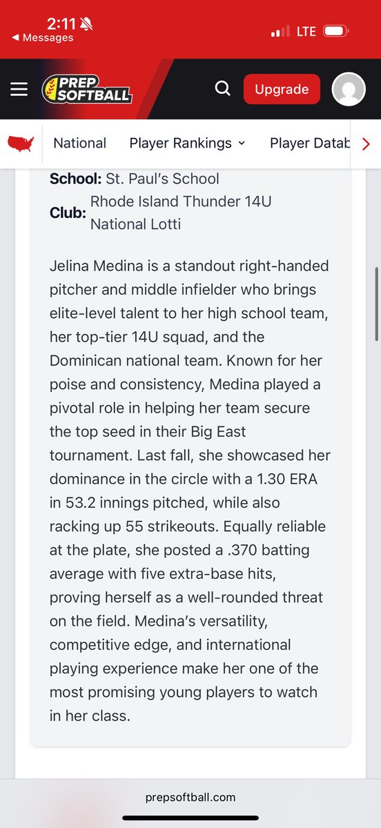 Jelina Medina (2028) (@jelli_jelli089) on Twitter photo Thank you <a href="/coach_emmag/">Emma Gaston</a> for including me in the <a href="/PrepSoftball/">Prep Softball ๐ฅ</a> article as one of five standout 2028 players from the East Coast.
<a href="/thunderjam134/">dave lotti</a> <a href="/BobRossiRITG/">Bob Rossi</a> <a href="/RITG_14u/">RI Thunder 14U National Team</a> <a href="/ExtraInningSB/">EXTRA INNING SOFTBALL</a> <a href="/LegacyLegendsS1/">Legacy & Legends Softball</a> <a href="/LineDsoftball/">Line Drive Media</a> Thank you <a href="/coach_emmag/">Emma Gaston</a> for including me in the <a href="/PrepSoftball/">Prep Softball ๐ฅ</a> article as one of five standout 2028 players from the East Coast.
<a href="/thunderjam134/">dave lotti</a> <a href="/BobRossiRITG/">Bob Rossi</a> <a href="/RITG_14u/">RI Thunder 14U National Team</a> <a href="/ExtraInningSB/">EXTRA INNING SOFTBALL</a> <a href="/LegacyLegendsS1/">Legacy & Legends Softball</a> <a href="/LineDsoftball/">Line Drive Media</a>