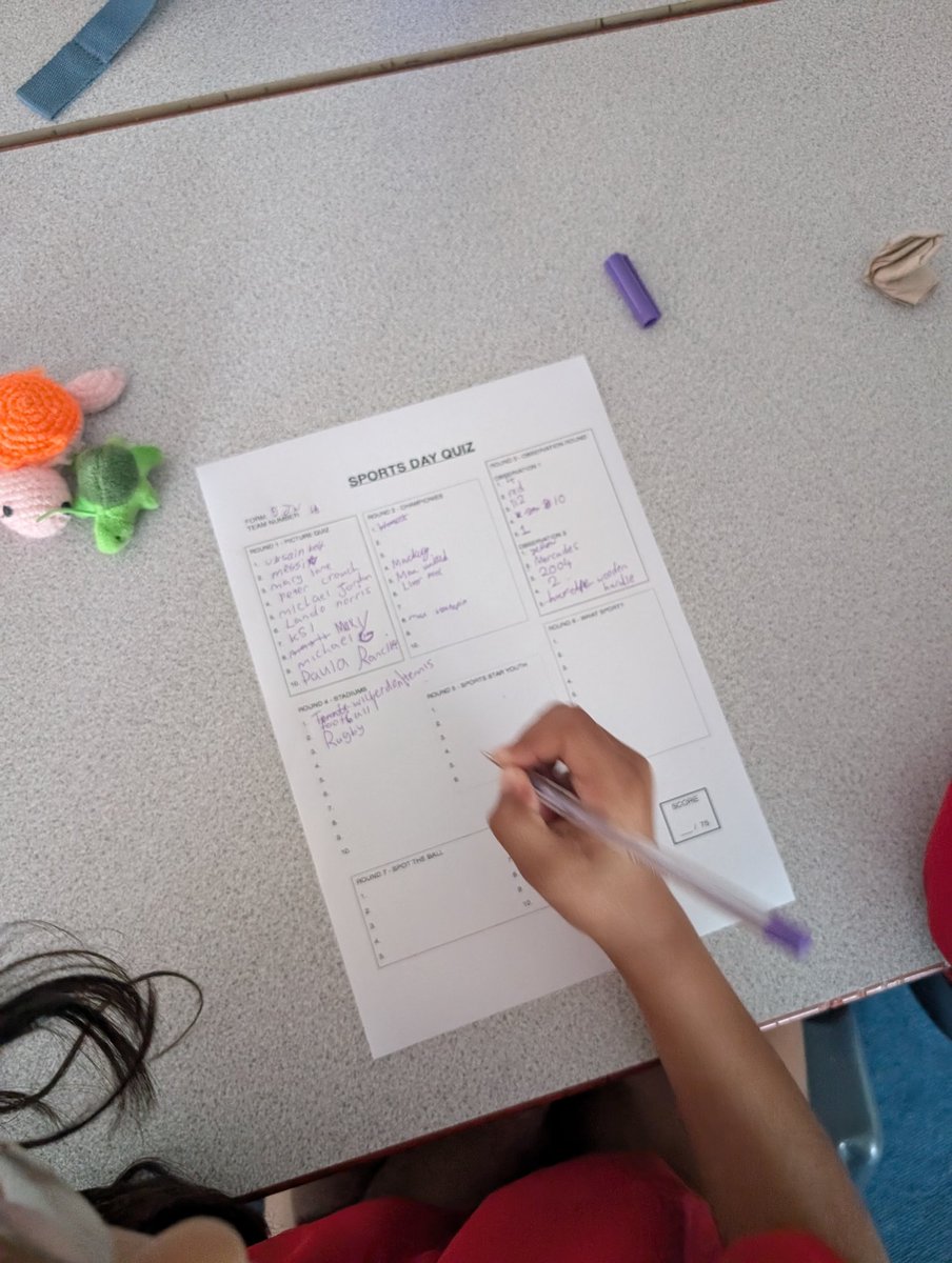 KS2 Sports Day update!

Year 5 are currently testing their sports knowledge in the 2025 sports day quiz, to gain as many points as possible for their teams!