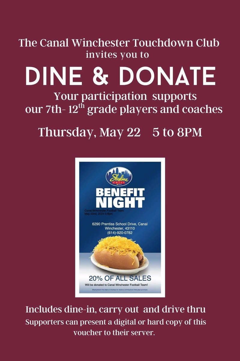 Canal Winchester Football (@cwtouchdownclub) on Twitter photo Because deciding what to have for dinner shouldn’t be hard - just skip the mess and come support our football program tonight . <a href="/Skyline_Chili/">Skyline Chili</a> Because deciding what to have for dinner shouldn’t be hard - just skip the mess and come support our football program tonight . <a href="/Skyline_Chili/">Skyline Chili</a>