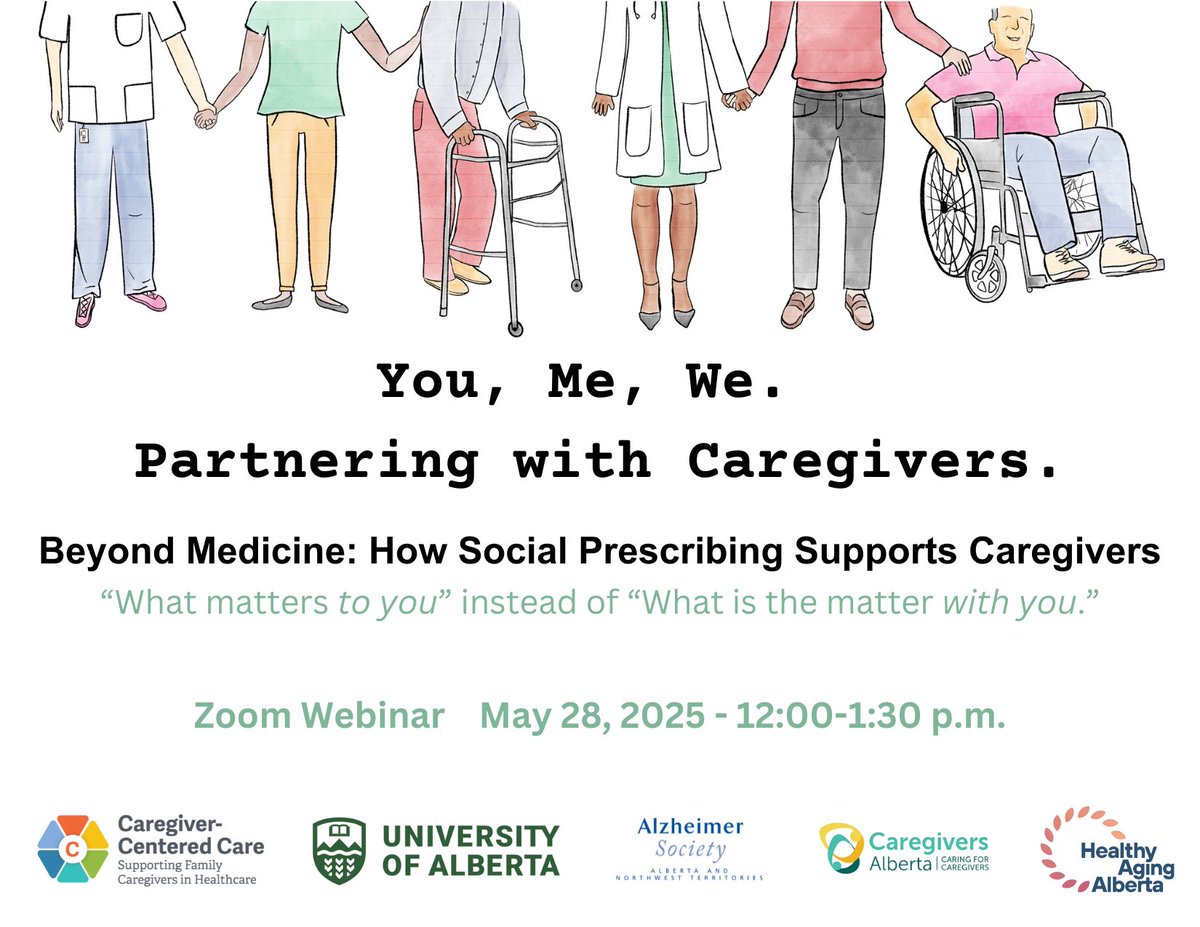 Did you know that Family Caregivers benefit from Social Prescribing too?
Beyond Medicine: How Social Prescribing Supports Caregivers "What Matters to you?" instead of "What is the matter with you?"

May 28, 2025
12 Noon to 1:30 PM.
Register: bit.ly/43w7Bw8