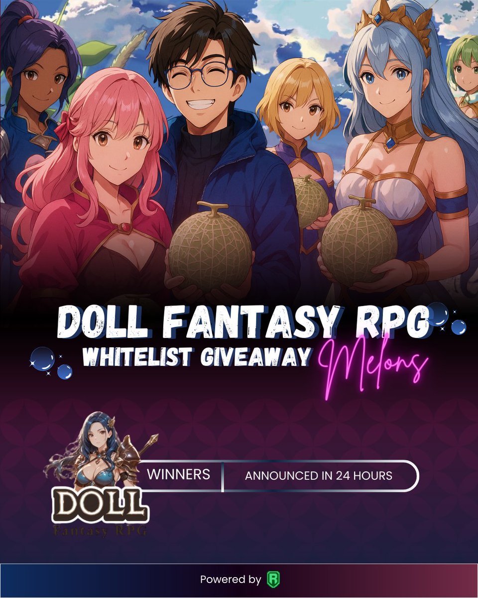 Frenzyxz.Sign (@frenzysgn) on Twitter photo Blessed by the Melon Godz! 🍈
Collaboration Giveaway!
<a href="/DollsOnRonin/">Doll Fantasy RPG</a>⚔️ <a href="/Frenzysgn/">Frenzyxz.Sign</a>
2GTD WL SPOTS UP FOR GRABS!
To join, you must follow the steps 👇
✅Follow <a href="/DollsOnRonin/">Doll Fantasy RPG</a> <a href="/Frenzysgn/">Frenzyxz.Sign</a>
✅Tag 3 friends
✅Comment your Ronin address (no RNS)
✅Join the Discord: Blessed by the Melon Godz! 🍈
Collaboration Giveaway!
<a href="/DollsOnRonin/">Doll Fantasy RPG</a>⚔️ <a href="/Frenzysgn/">Frenzyxz.Sign</a>
2GTD WL SPOTS UP FOR GRABS!
To join, you must follow the steps 👇
✅Follow <a href="/DollsOnRonin/">Doll Fantasy RPG</a> <a href="/Frenzysgn/">Frenzyxz.Sign</a>
✅Tag 3 friends
✅Comment your Ronin address (no RNS)
✅Join the Discord: