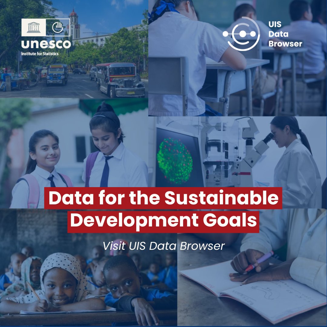 UNESCOstat's tweet photo. 📊 Quality data shows where we stand on achieving the #SDGs.

Explore the UIS Data Browser for access to global data on #education, #science, and #culture.

🔍 Discover key facts and insights: https://t.co/pD0ASc0vWH

#25YearsOfDataInsights #Data #DataForDevelopment https://t.co/DgSsmlZHzc