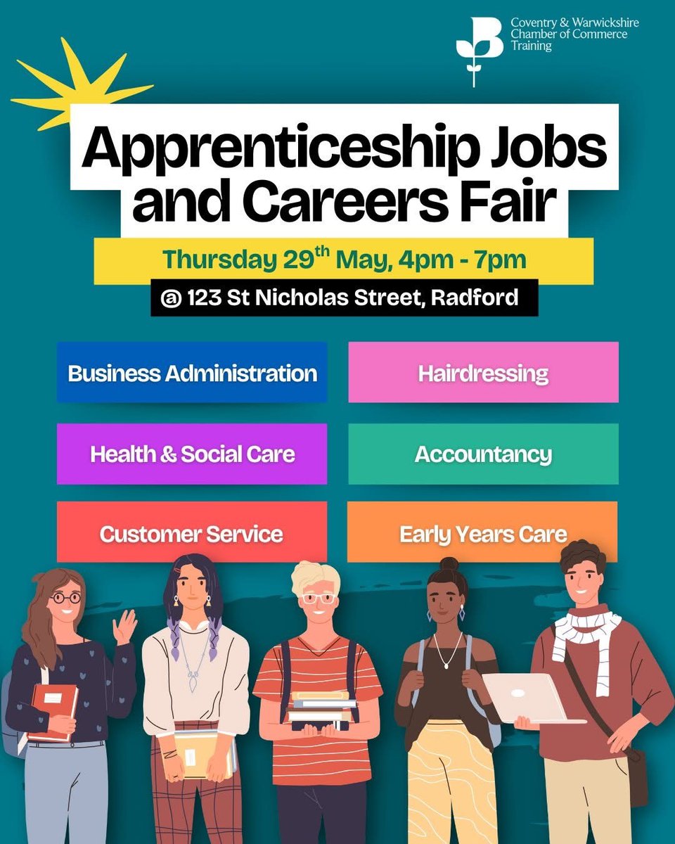 📅 Apprenticeship &amp; Careers Fair – Thursday 29th May
🕓 Drop in anytime between 4pm – 7pm
📍 123 Nicholas Street, Radford

No booking required – just pop in to discover everything you need to know about apprenticeships, meet employers, and explore exciting career opportunities.