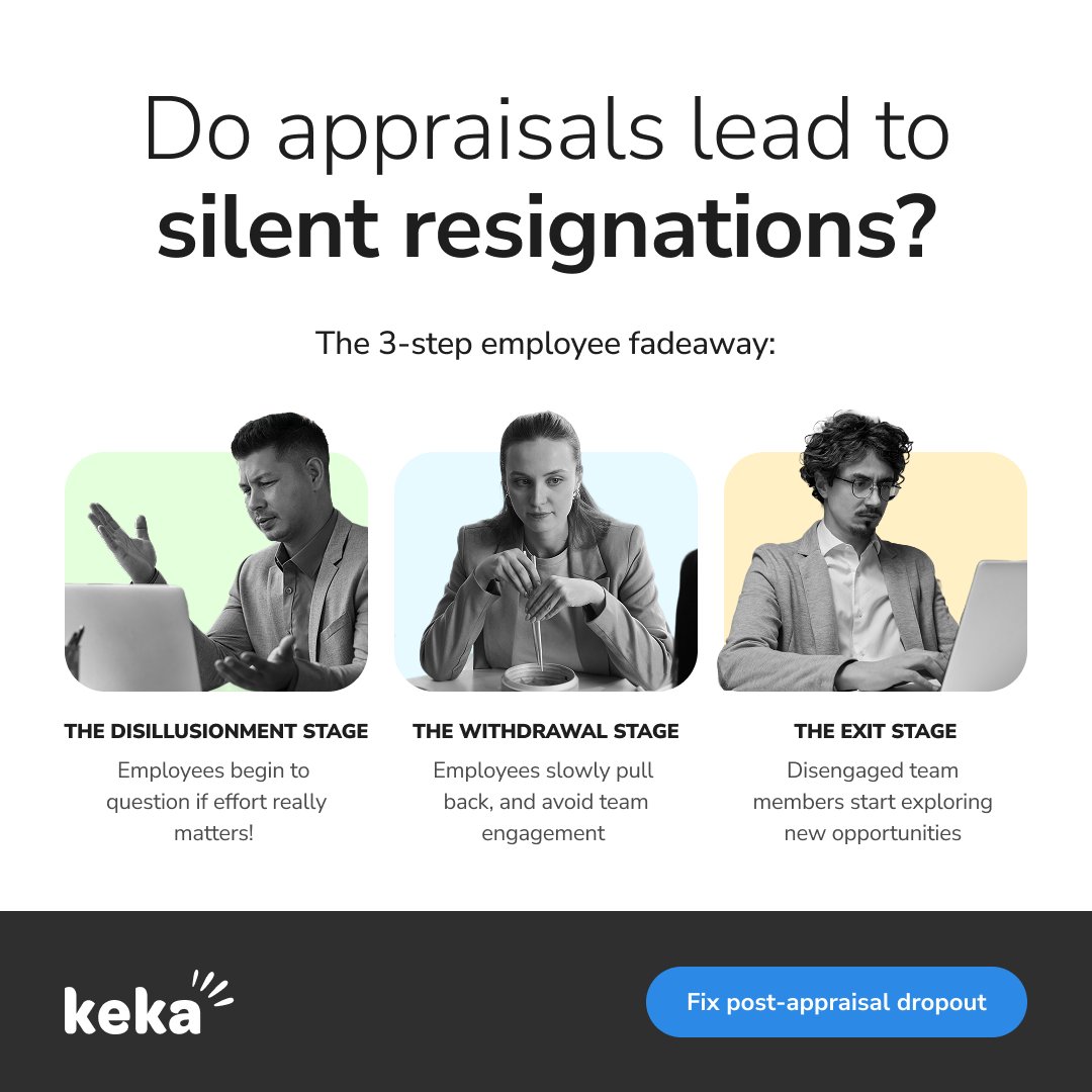 More than 62% of employees want to change jobs after an appraisal. 

While it’s a season of expectations, not all employees walk away with the same feelings.  

Such challenges, when left unaddressed, spiral from disappointment to reduced satisfaction, or even resignation.