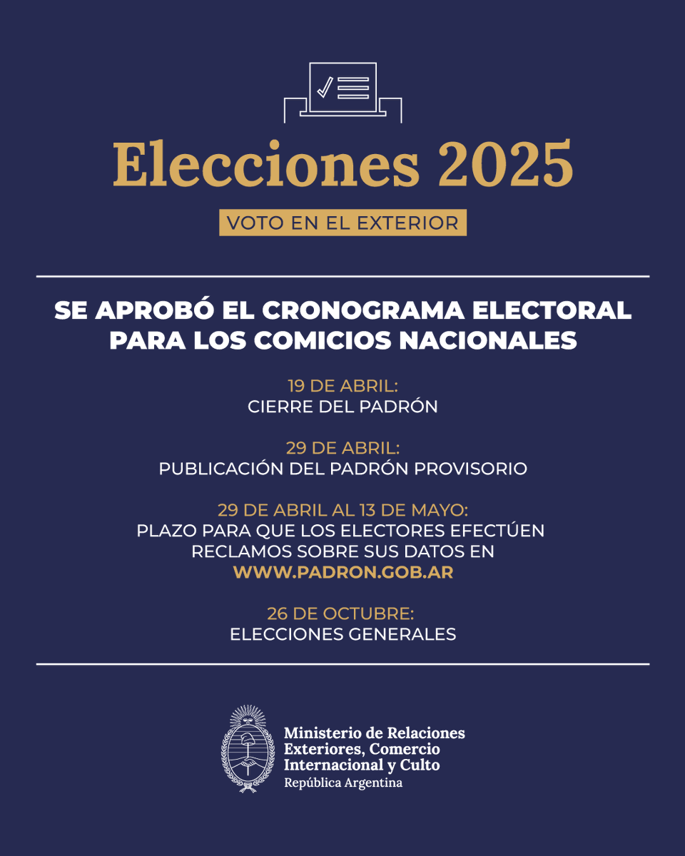 El próximo domingo 26 de octubre se llevarán a cabo las elecciones legislativas en las que se renovarán 127 bancas de diputados y 24 de senadores nacionales.

Conocé más en argentina.gob.ar/elecciones-202…