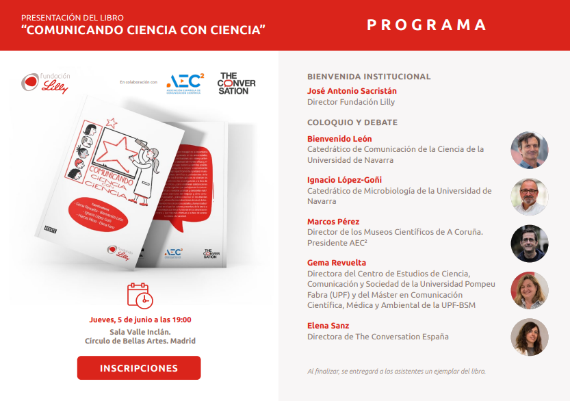 El 5/06 te esperamos en la presentación del libro '#ComunicandoCienciaConCiencia', un manual en el que profesionales de la comunicación científica e investigadores en comunicación de la ciencia abordan de manera práctica diferentes cuestiones.
