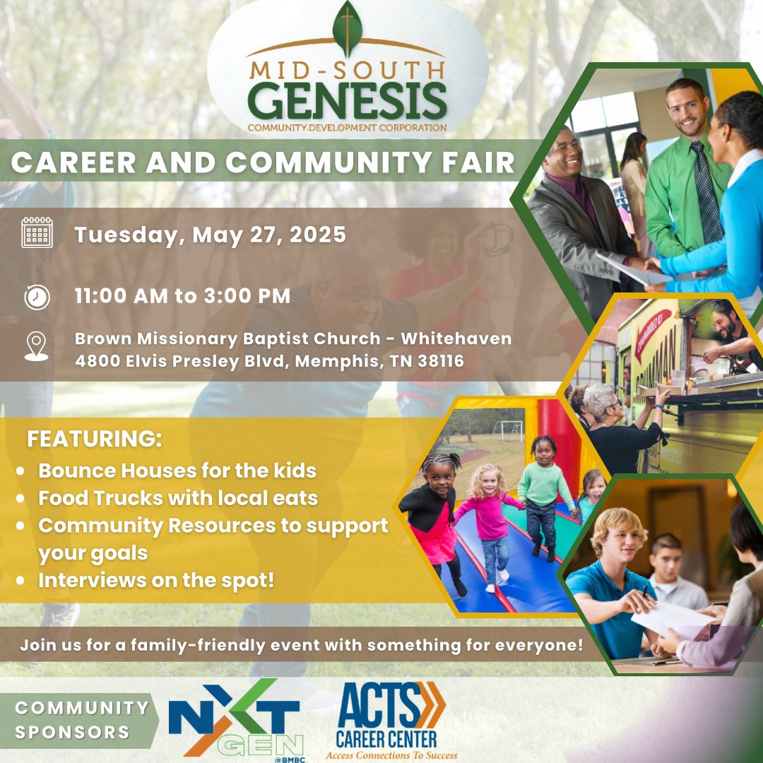 BrownBaptist's tweet image. 🚨 You're Invited! Jobs, Fun &amp;amp; Resources!

Spread the word and tag someone who needs to be there!

#BMBC #MemphisJobs #MidSouthGenesis #BMBCWhitehaven #CommunityResources #OnTheSpotInterviews #MidSouthCareers