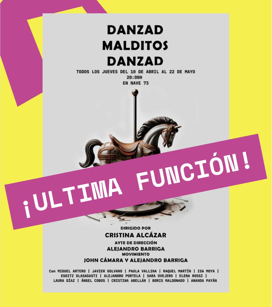 ¡Esto se acaba!
Despedimos a 💥Danzad, malditos, danzad💥

💸 33 personas bailan sin parar por un premio en plena España del 2008. 🌀 ¿Hasta dónde llegarías tú?

❗️ULTIMA FUNCIÓN❗️
🗓️ Jueves, 22 mayo
⏰ 20:00

🎟️ sge.st/OwMqG86
#TeatroMadrid #AgendaCultural
