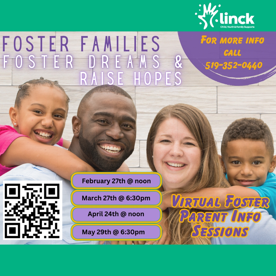 We are actively recruiting foster parents.  We need more families that are able to devote themselves to the children and youth of our community. 💜

Please join us for a virtual information session on May 29th at 6:30pm.  For more info call 519-352-0440

#kidscantwait  #weneedyou